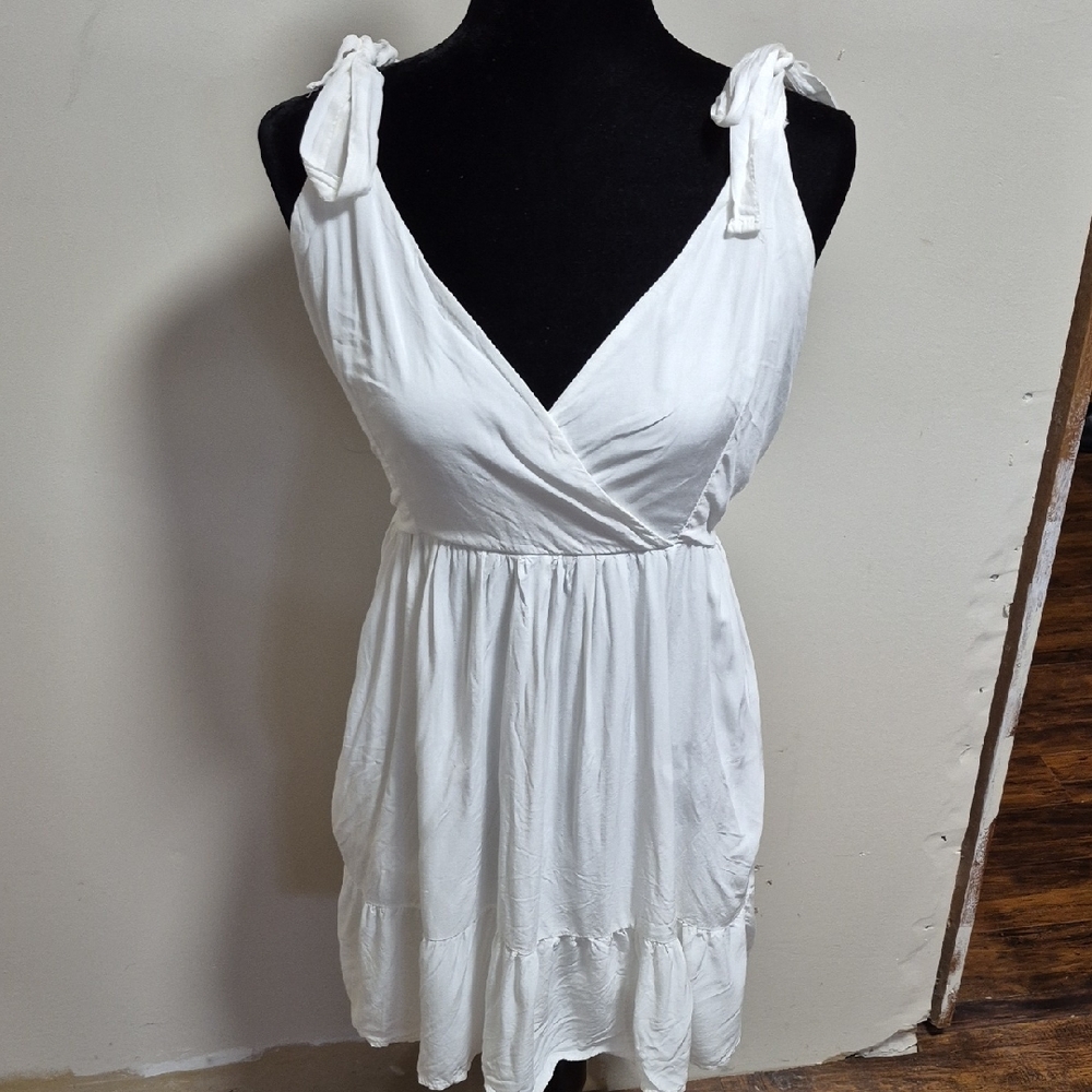 Baby Doll Mini Dress White With Peplum Adjustable Straps